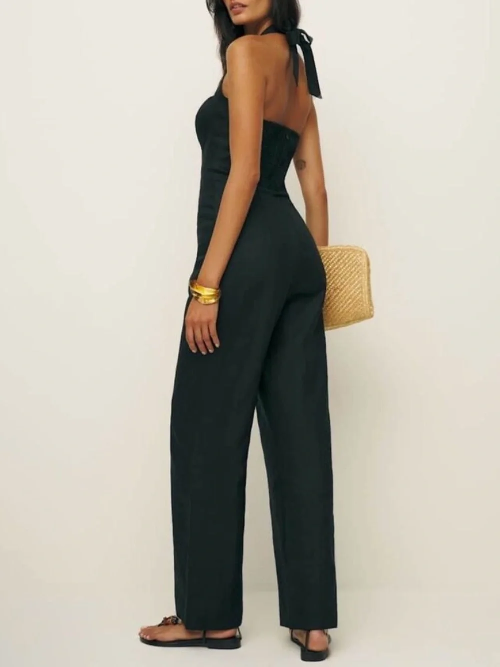 Reformation Malika Linen Jumpsuit in Black 4 FLAW